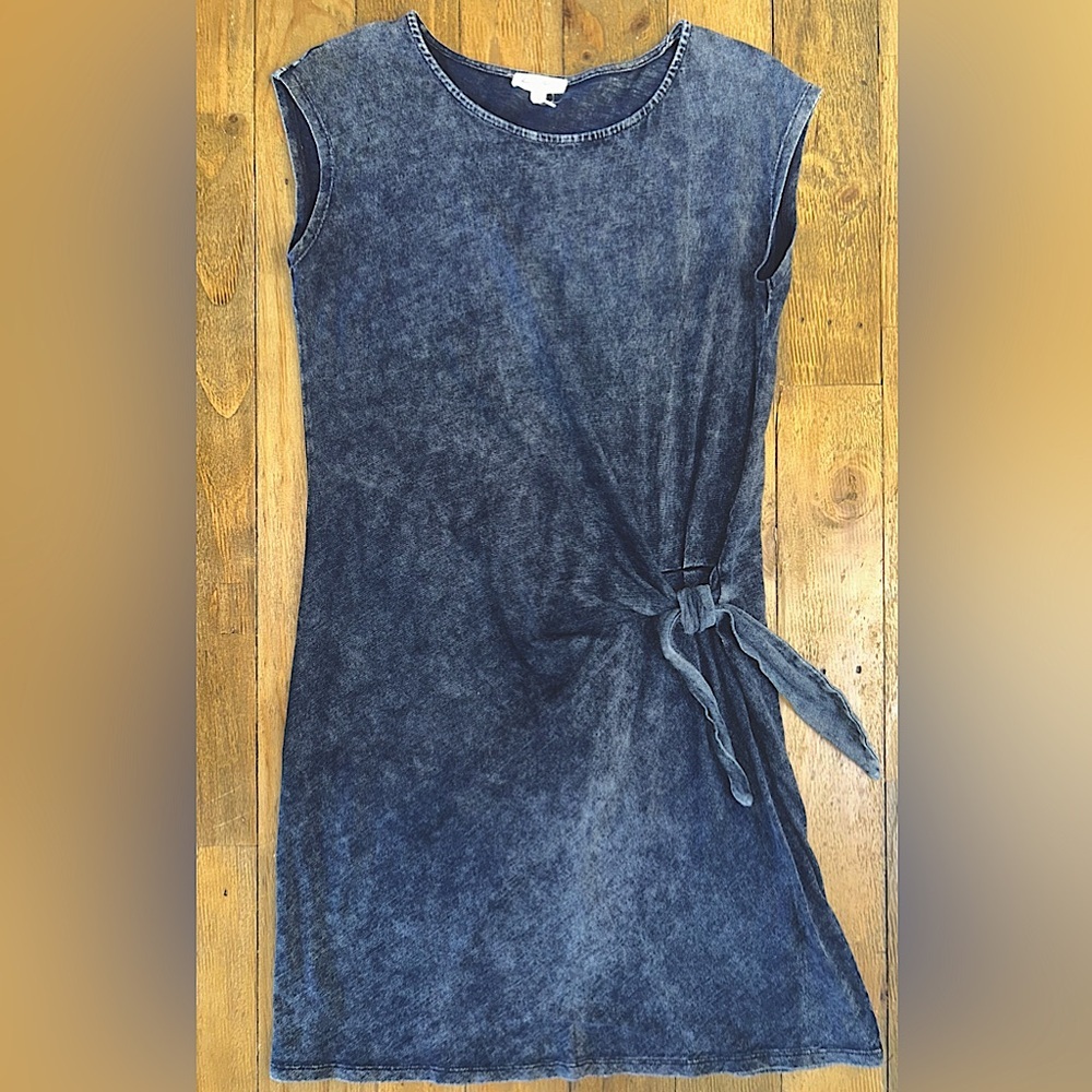 Jane and Delancey Washed Blue Tie-Front Mini Dress Beach Nautical Comfy Soft